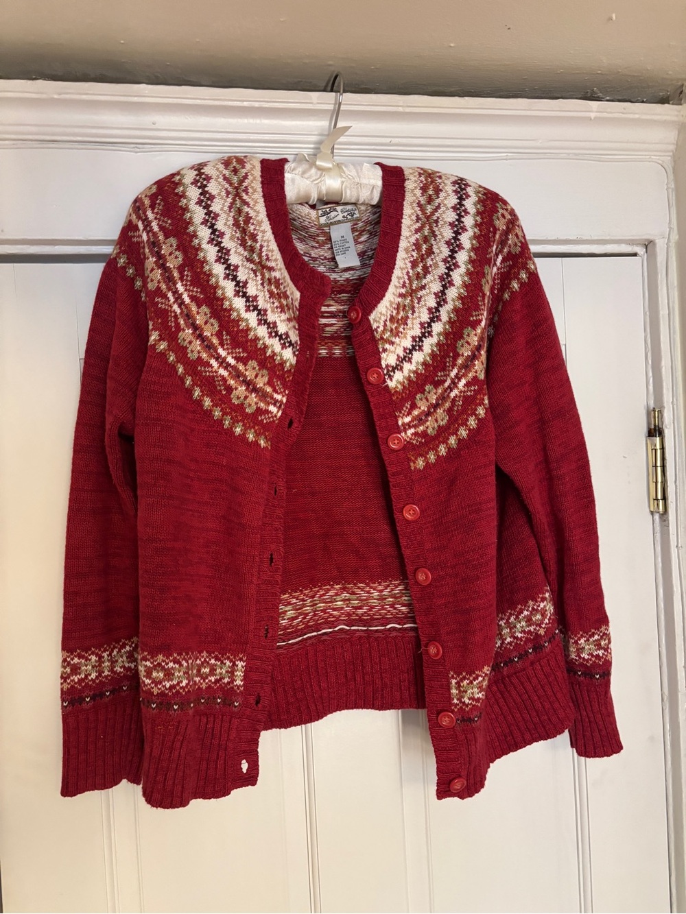 Vintage Red Fair Isle Cardigan Size M